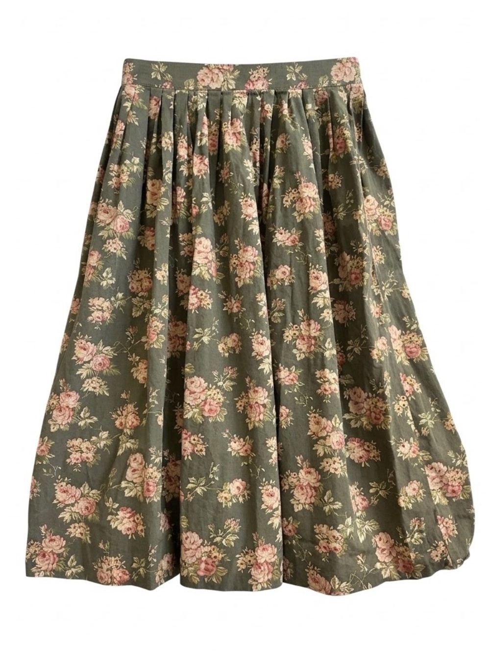 Vintage Rare Ralph Lauren Country Olive Floral Pleated Midi Skirt